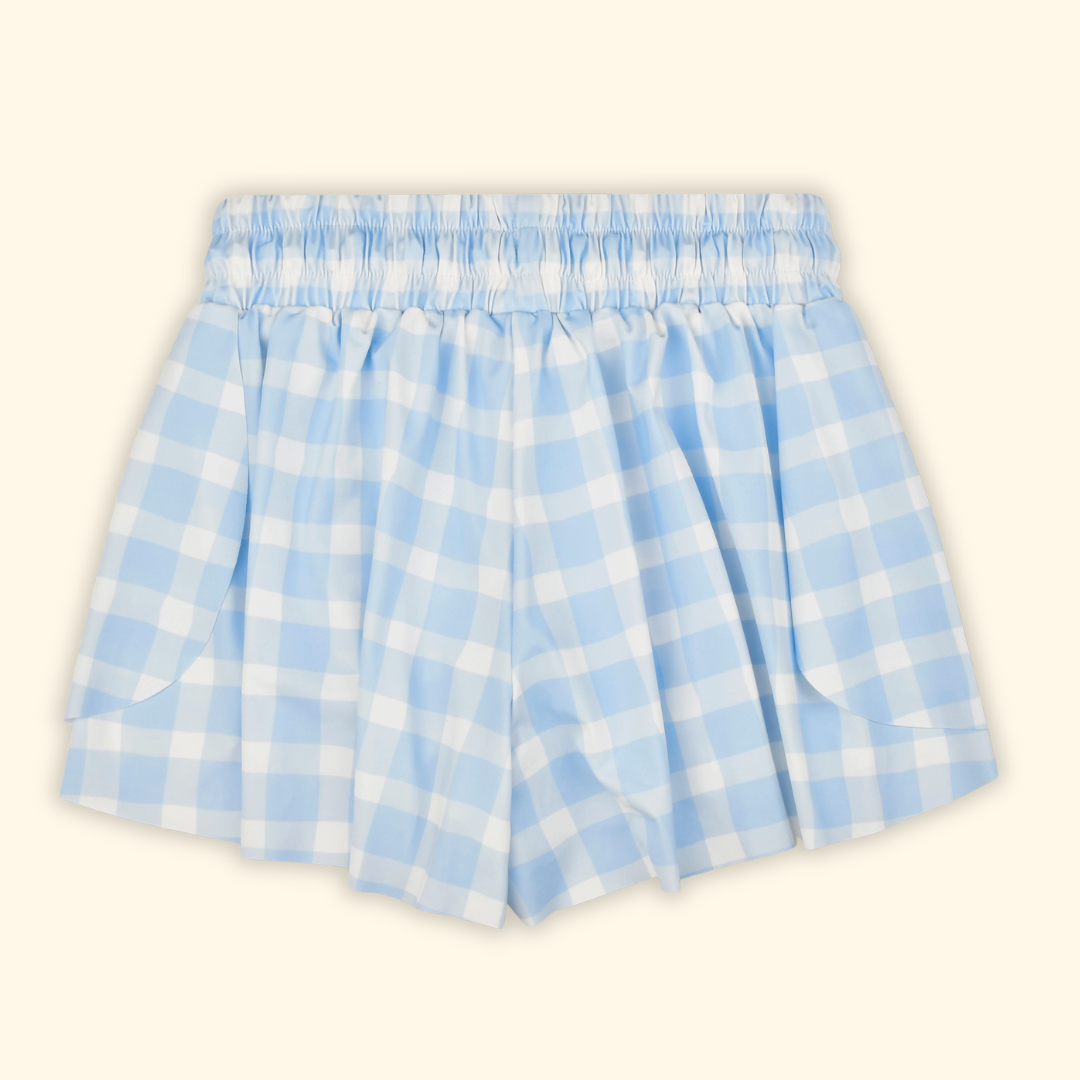 Girls Blue Gingham Butterfly Shorts
