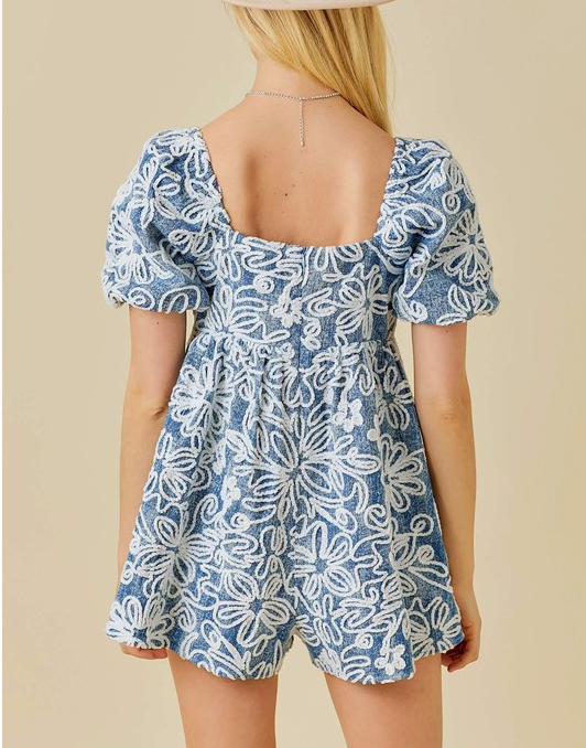 Floral Velvet Denim Romper