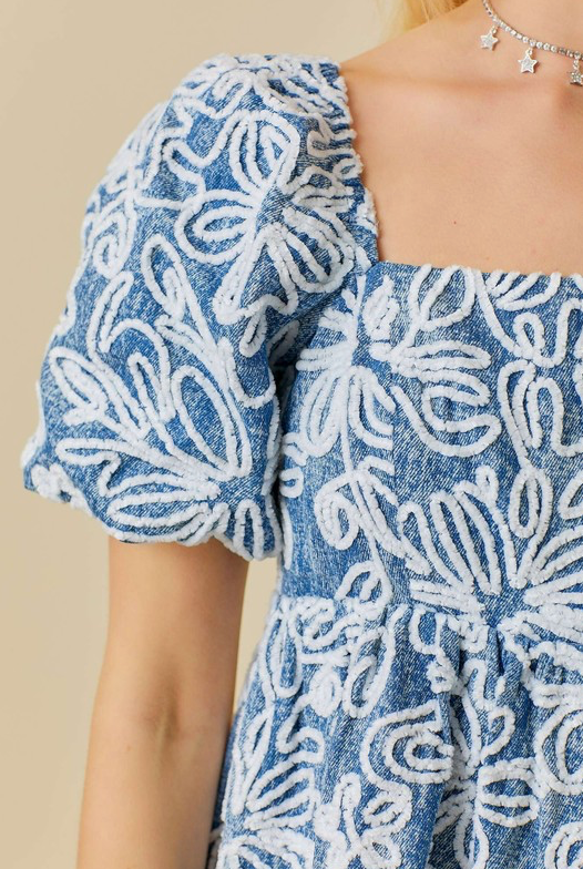 Floral Velvet Denim Romper