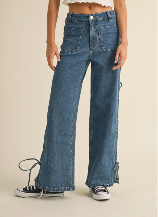Lace Up Side Detail Denim Pants
