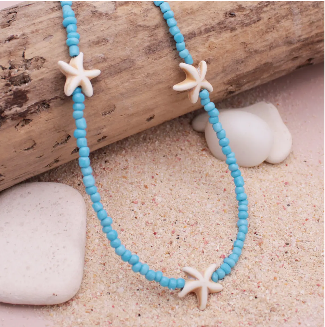 Beach Time Turquoise Starfish Bead Necklace
