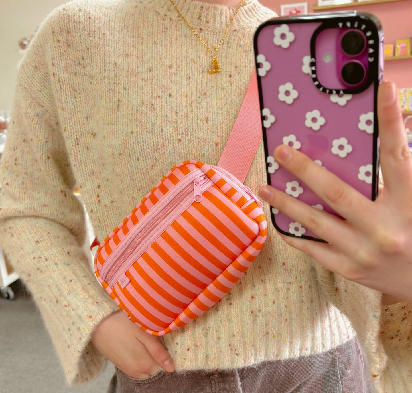 Pink & Orange Stripes Belt Bag