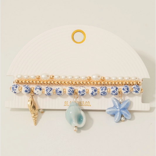 Sea Life & Floral Beaded Bracelet Set