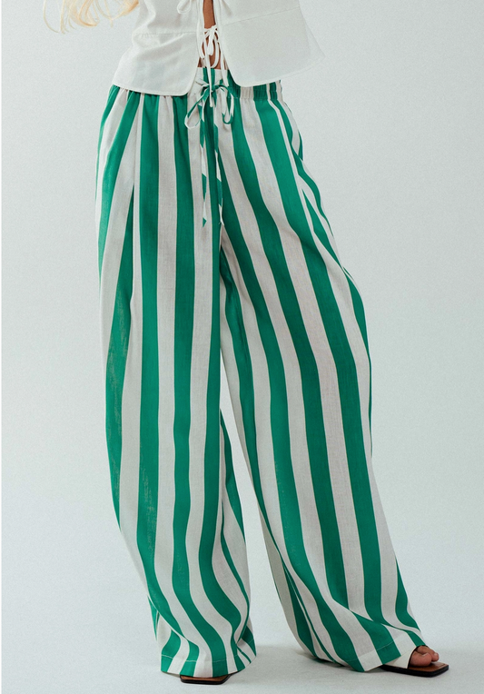 Linen Blend Striped Wide Leg Pants