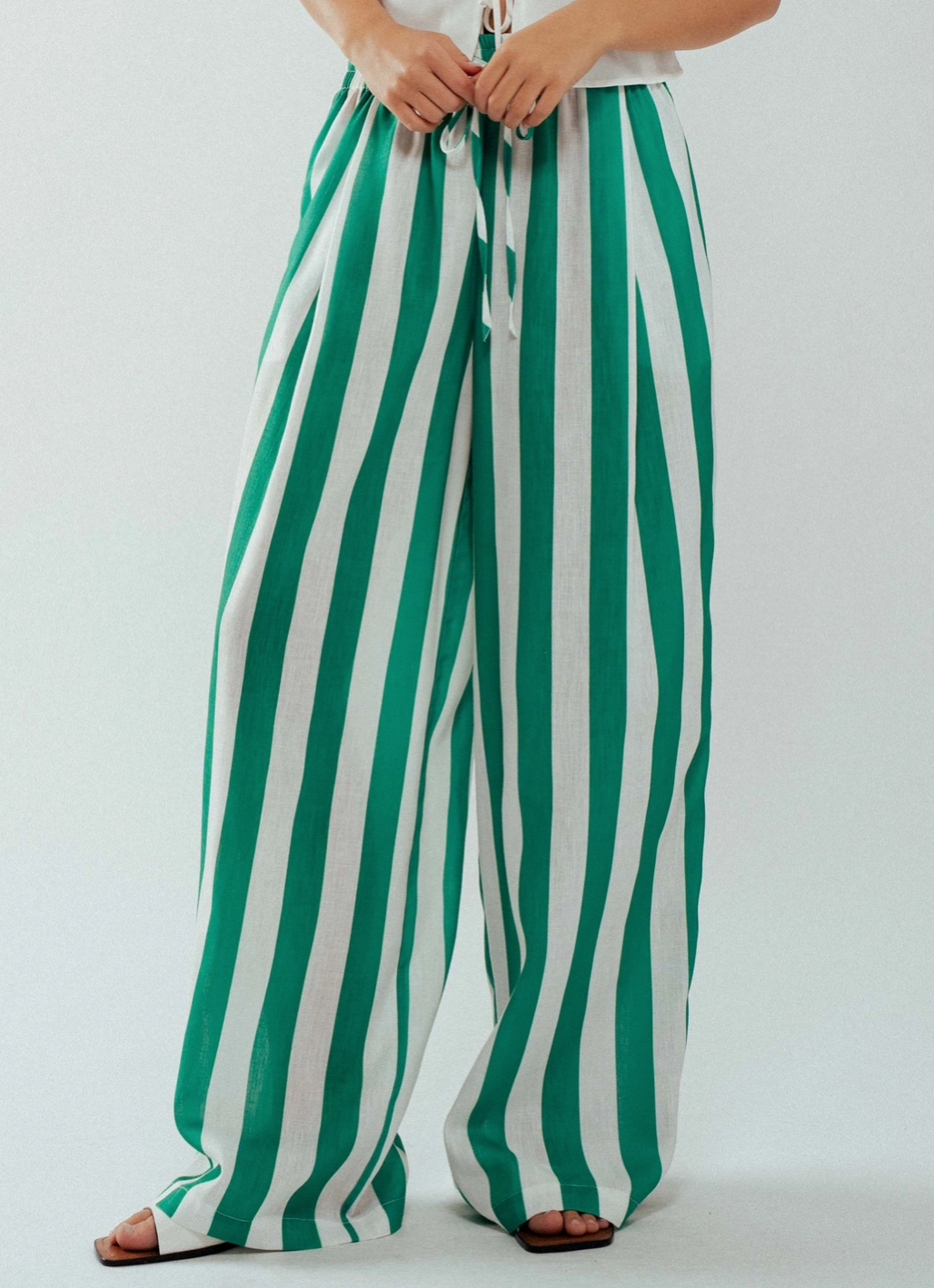 Linen Blend Striped Wide Leg Pants