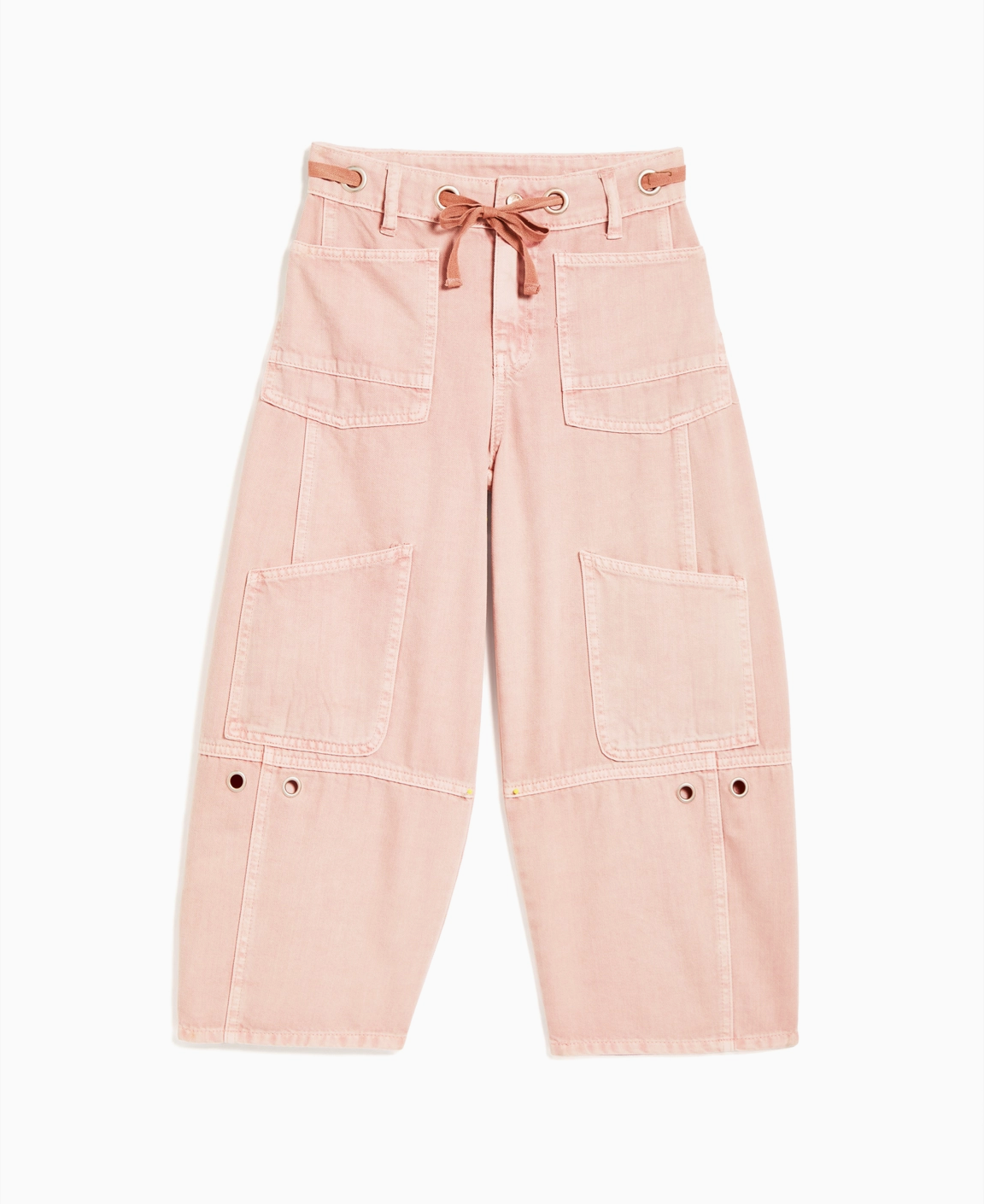 Girls Grommet Waist Patch Barrel Crop Denim