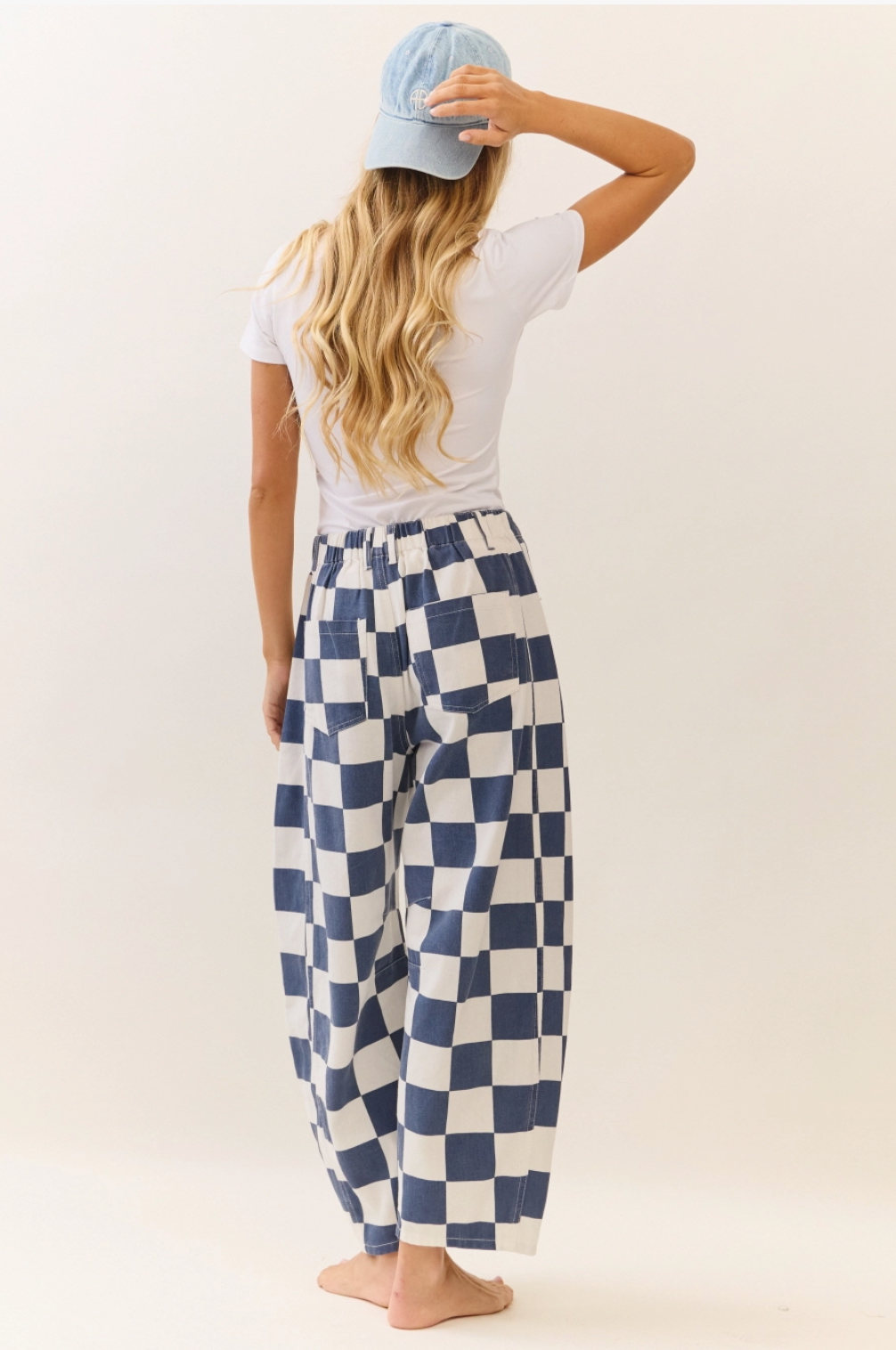 Checkered Barrel Denim Pants