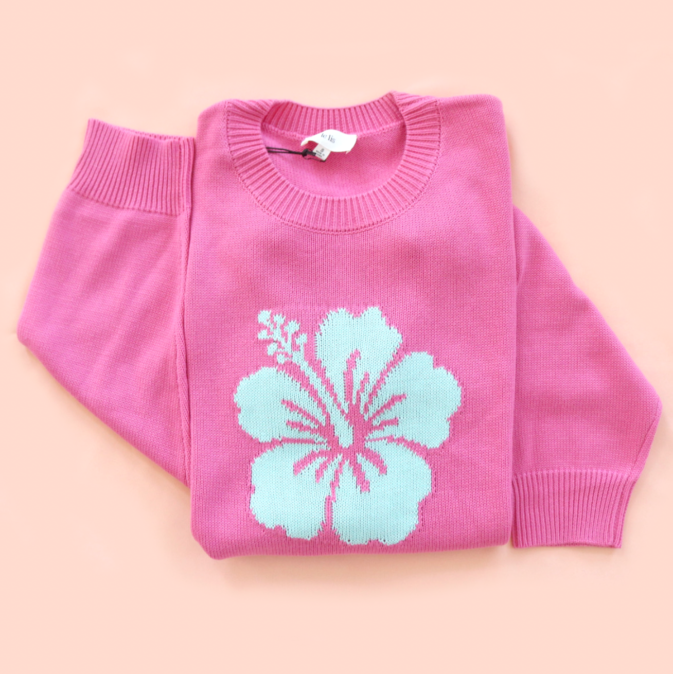 Long Sleeve Crew Neck Hibiscus Sweater