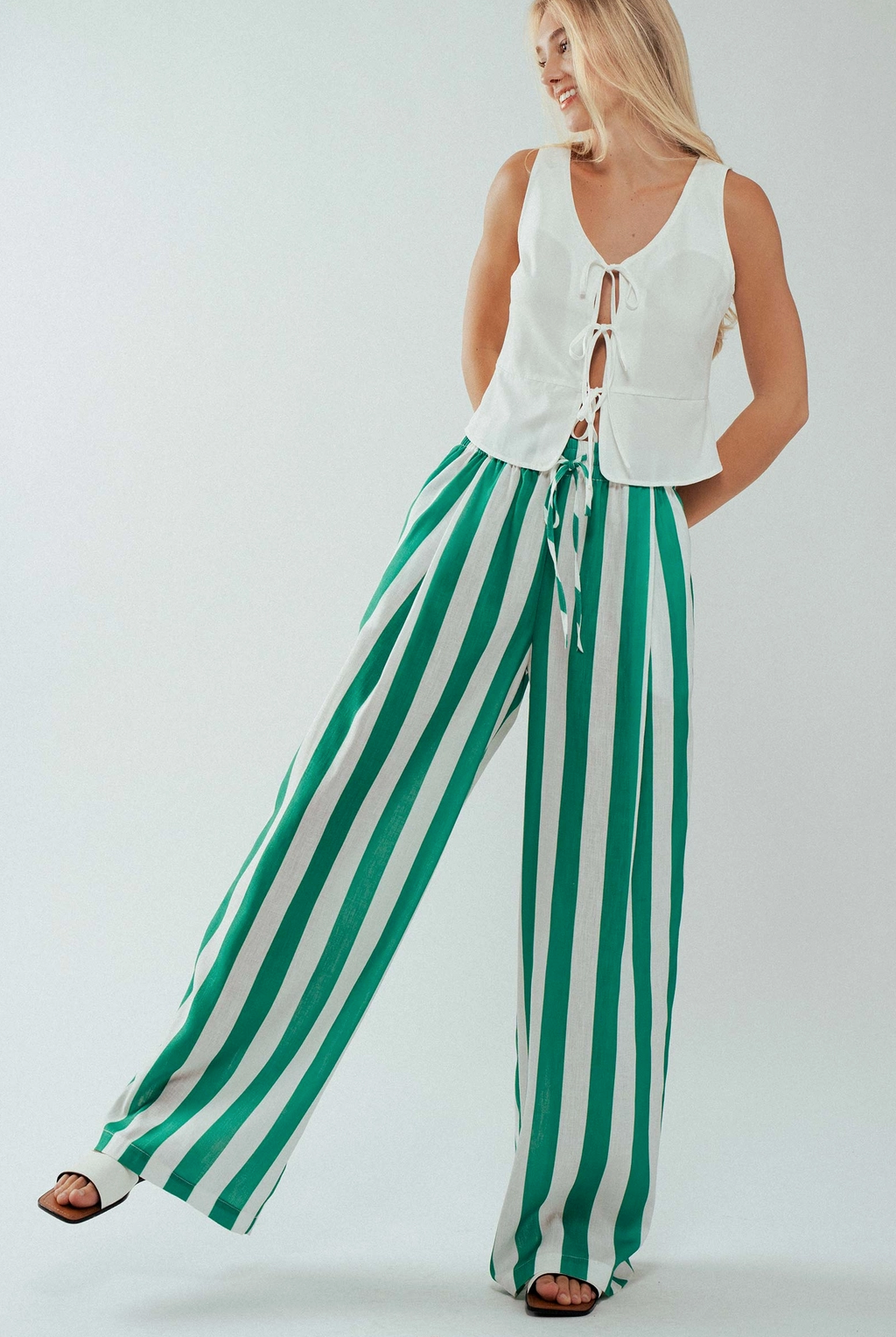 Linen Blend Striped Wide Leg Pants