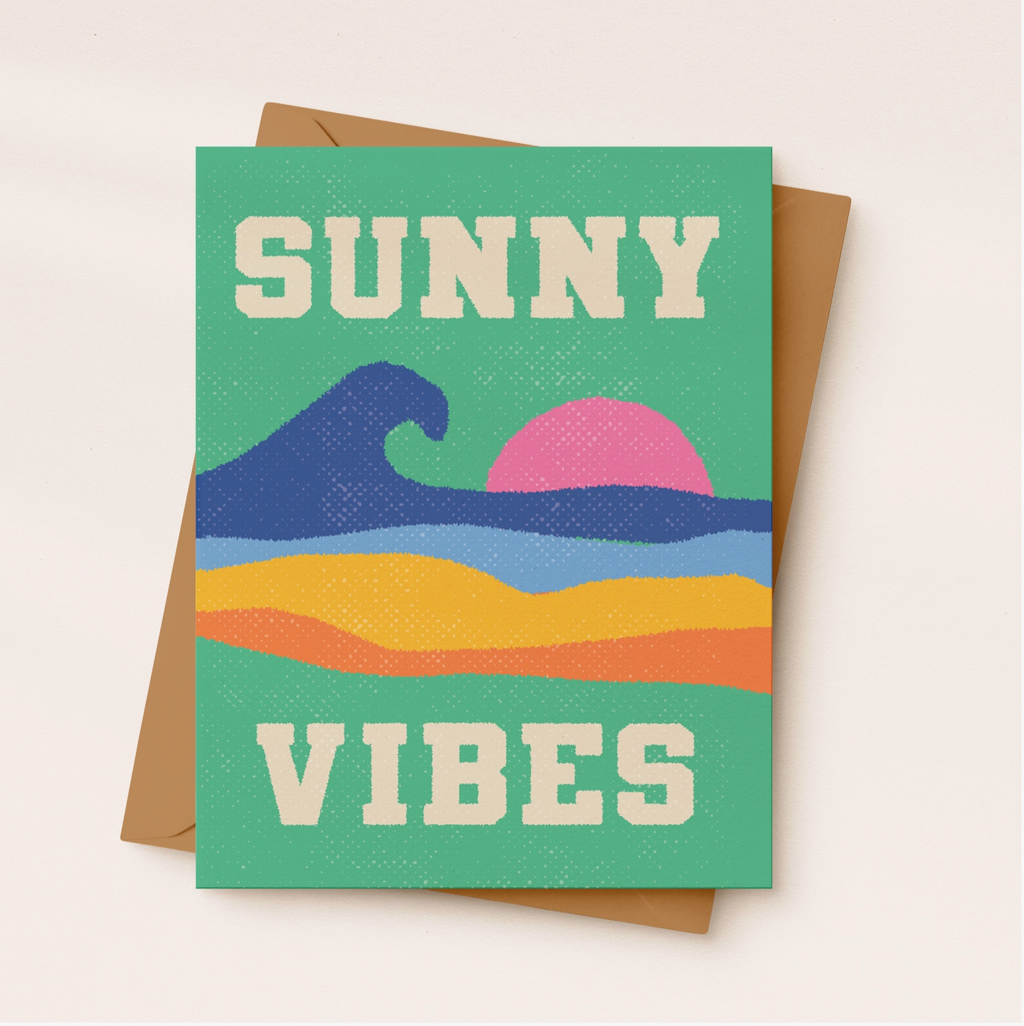 Greeting card with 'Sunny Vibes' design on a white background