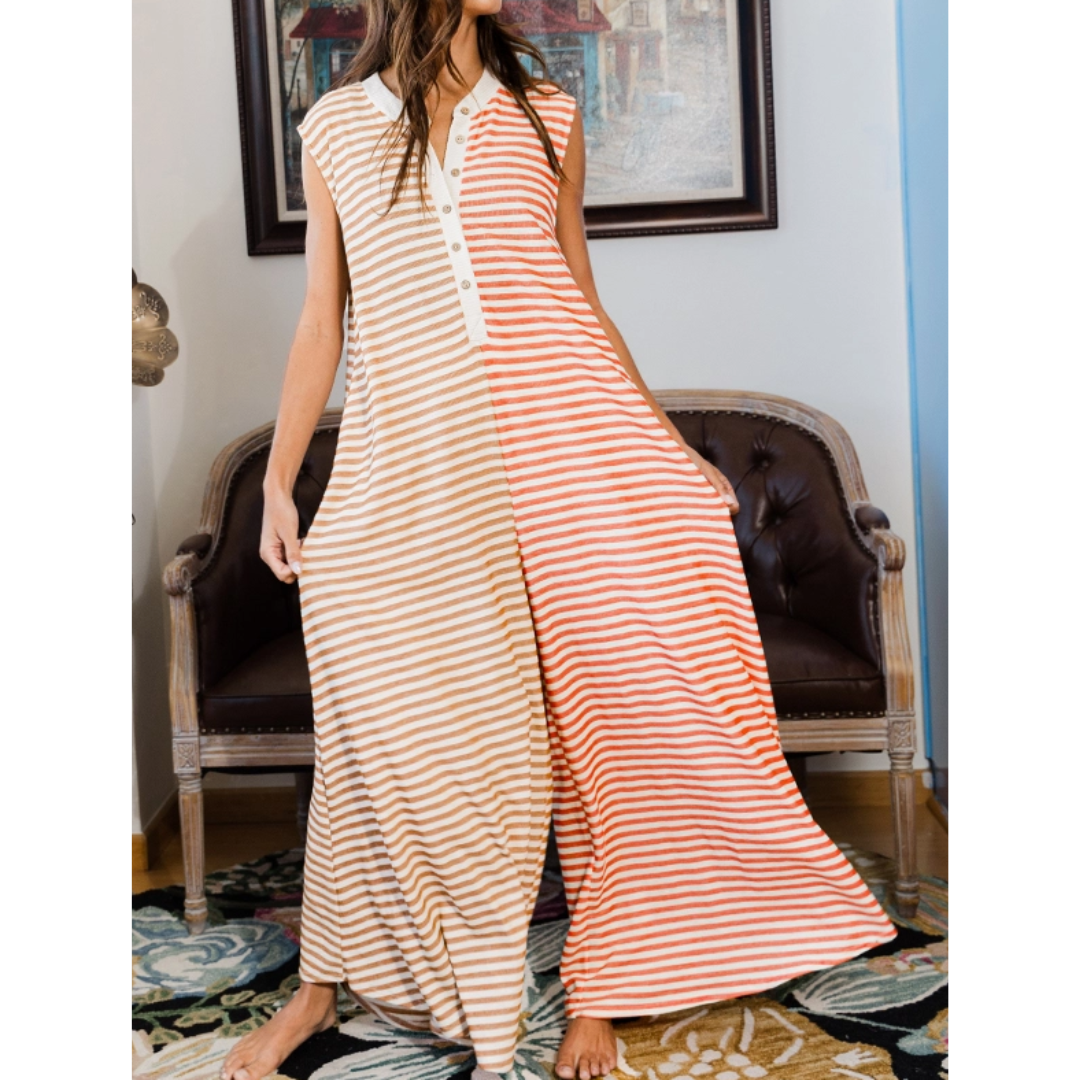 Stripe Print Wide Leg Jumpsuit