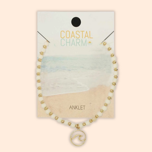 Coastal Charm Wave White Bead Anklet