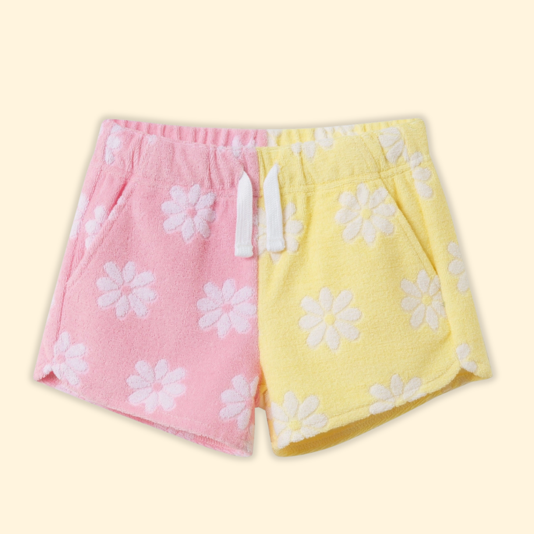 Girls Colorblocked Terry Short | Pink Floral