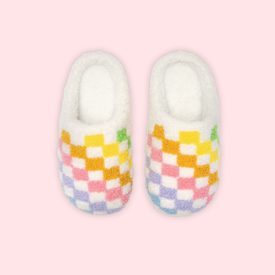 KIDS rainbow checkered slippers
