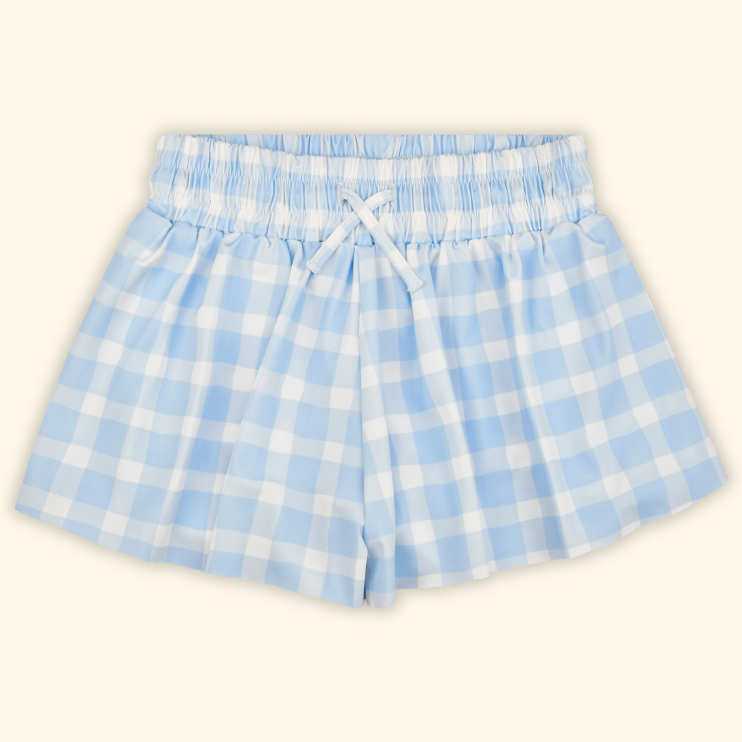 Girls Blue Gingham Butterfly Shorts