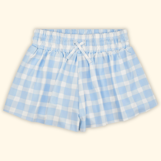 Girls Blue Gingham Butterfly Shorts