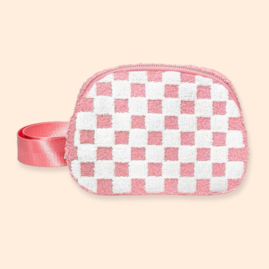 Pink and White Checkered Belt Bag