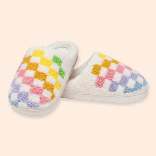 KIDS rainbow checkered slippers