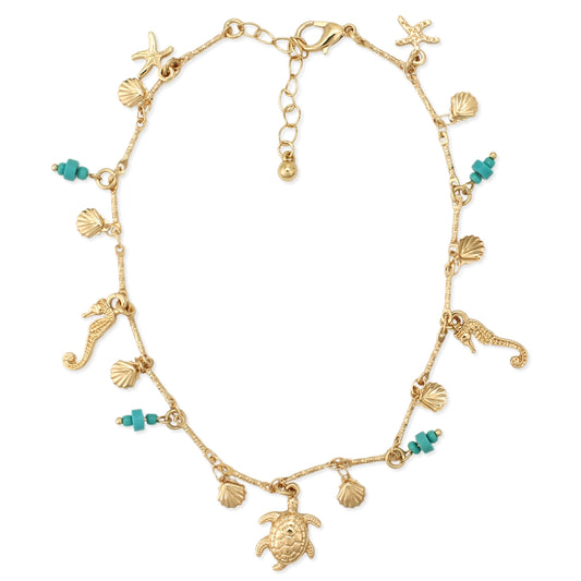 Shoreline Gold Sea Life Charm Anklet