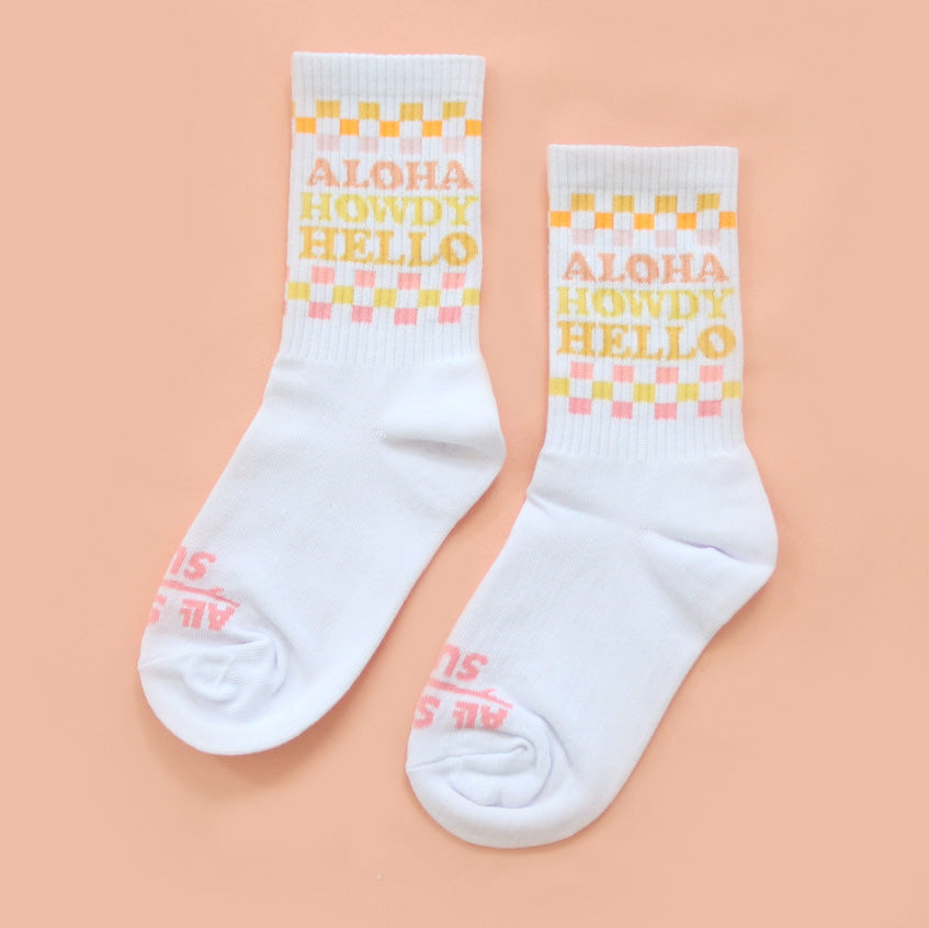 Aloha Howdy Hello Kids Socks