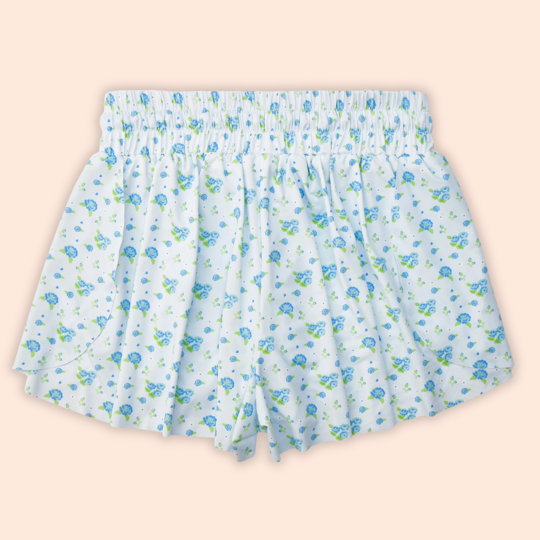 Girls Blue Floral Butterfly Shorts