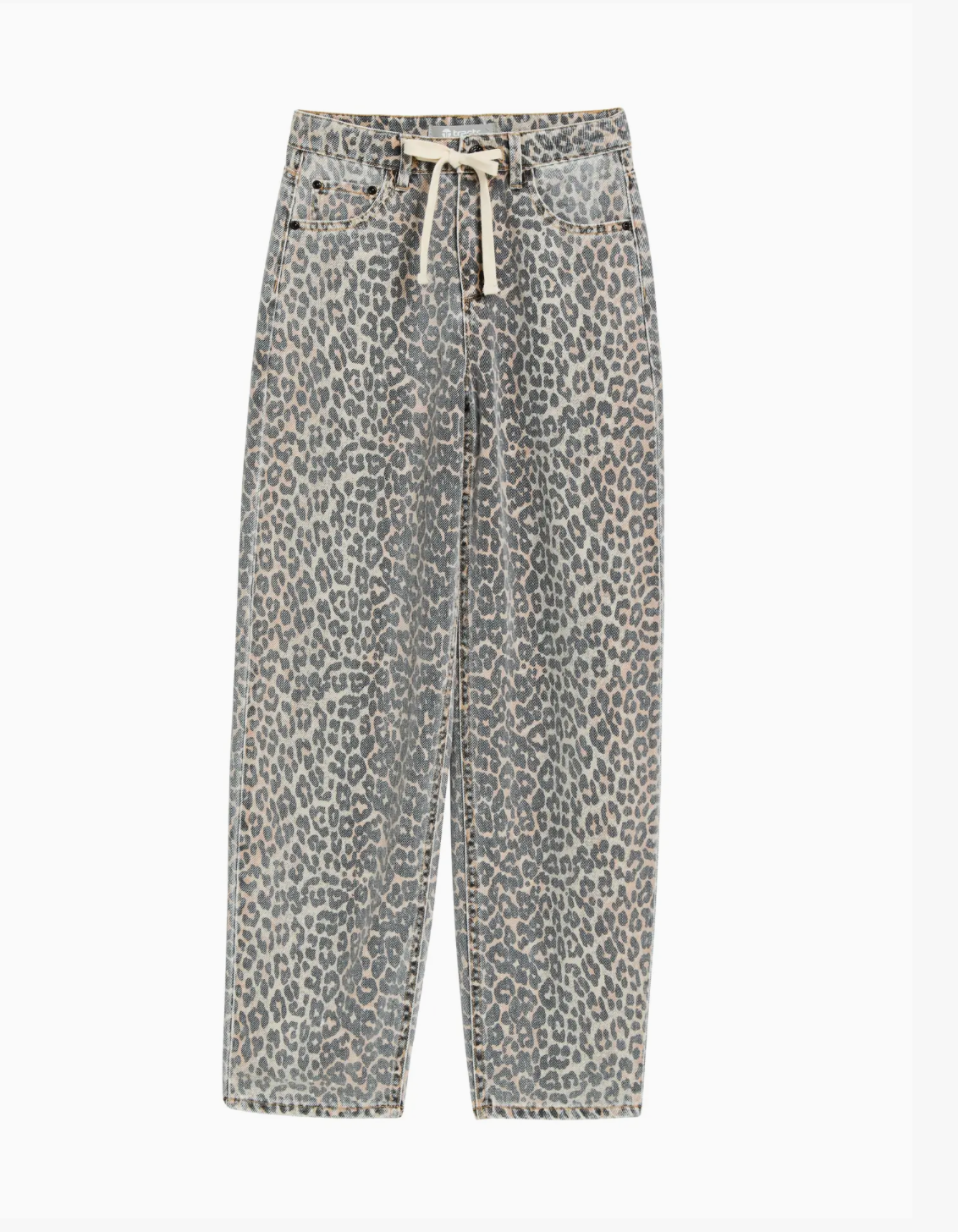 Girls Leopard Print Slight Barrel Jeans with drawstring