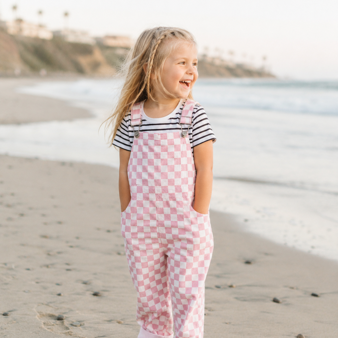 Pink Checkered Toddler Overalls
