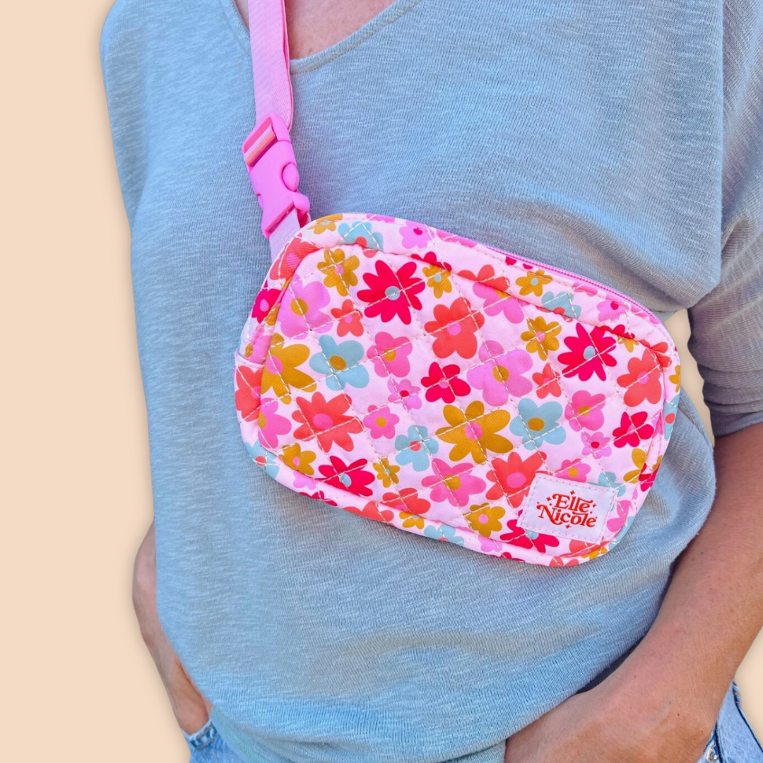 Retro Florals Quilted Belt Bag