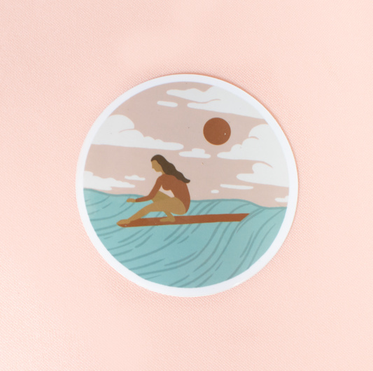 Round Surfer Girl Cheater Five Sticker
