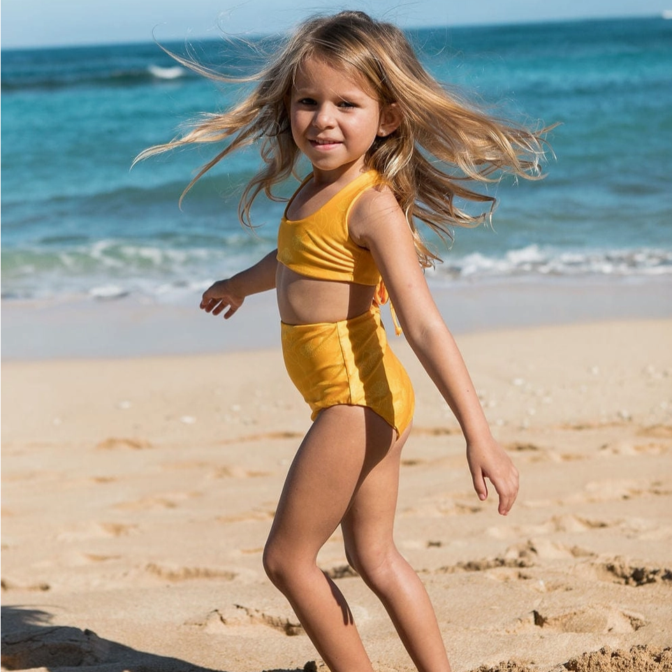 Reversible Girl's Bikini Top Yellow Ohia