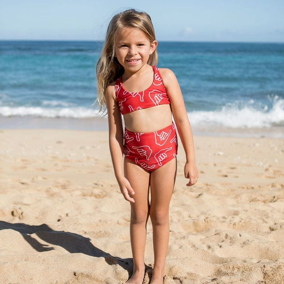 Reversible Girl's Bikini Top Red Shaka