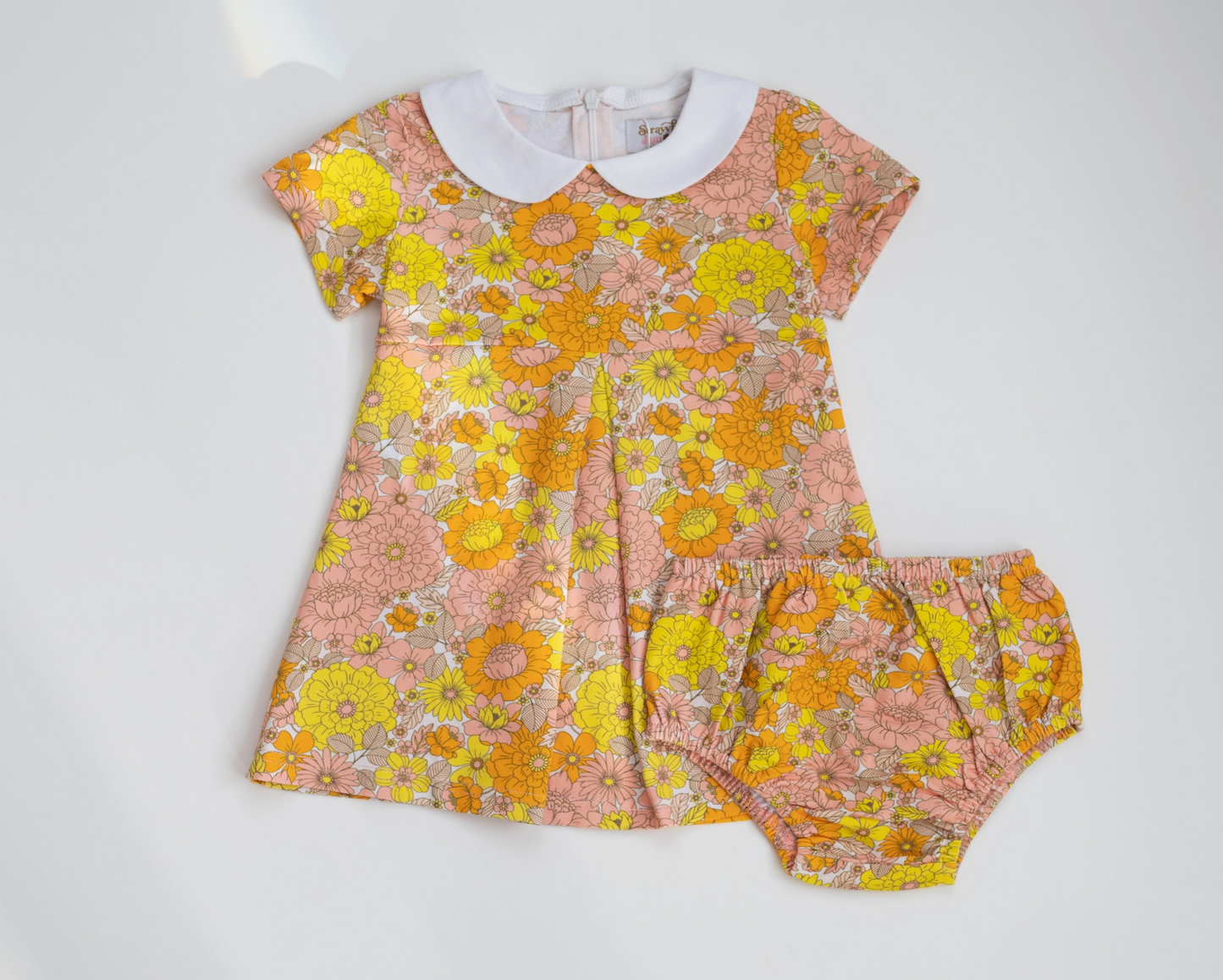 Vintage Marigold Floral Peter Pan Collar Kids Dress