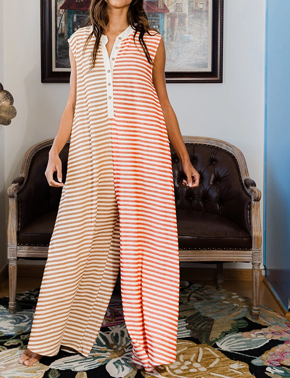 Stripe Print Wide Leg Jumpsuit