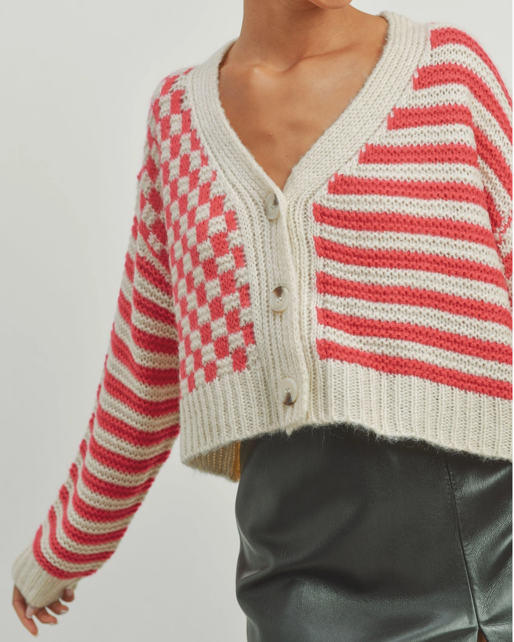 Oversized Checkered Stripe Cardigan