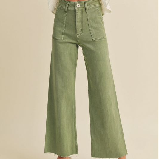 Cotton Stretch Wide Leg Pants