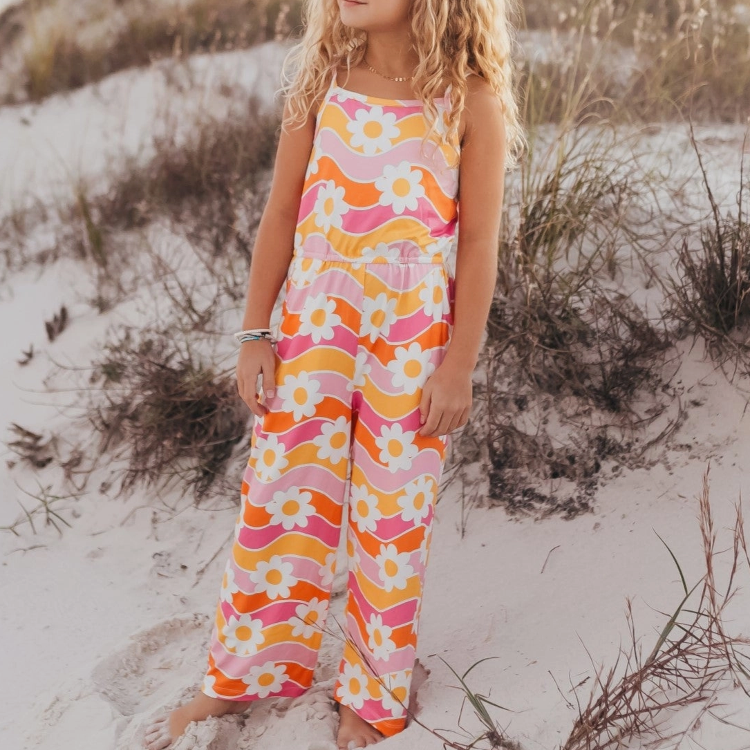 Kids Retro Floral Jumpsuit with Pockets