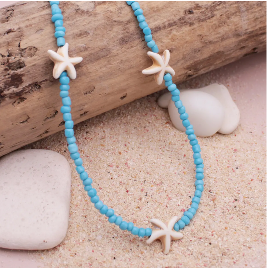 Beach Time Turquoise Starfish Bead Necklace