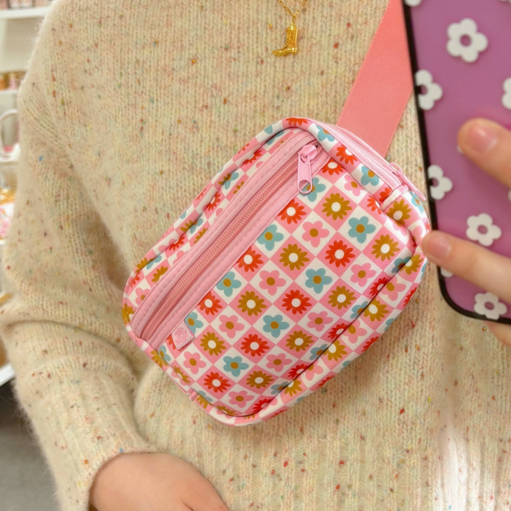 Checkered Floral Belt Bag