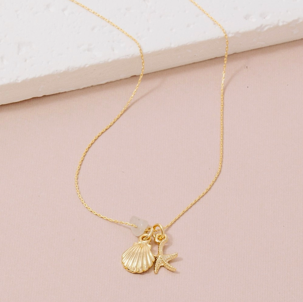 Sea Life and Stone Charm Dainty Chain Necklace
