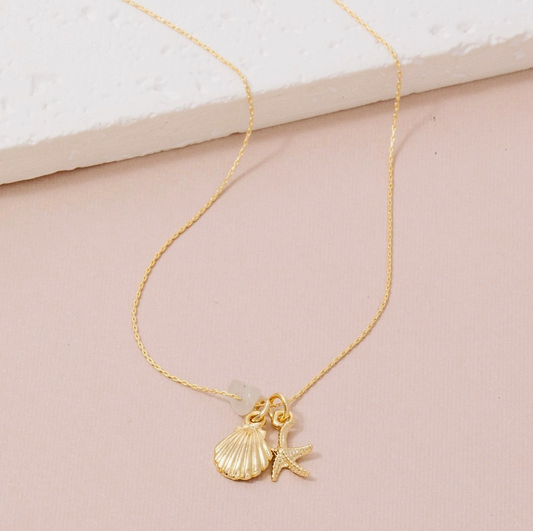 Sea Life and Stone Charm Dainty Chain Necklace