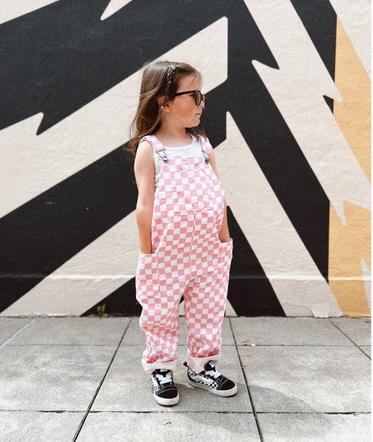 Pink Checkered Toddler Overalls