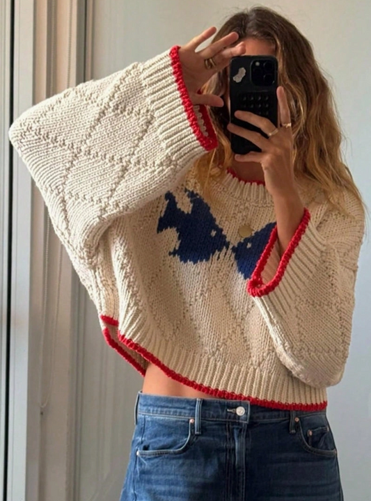 Cropped Knit Fishy Sweater