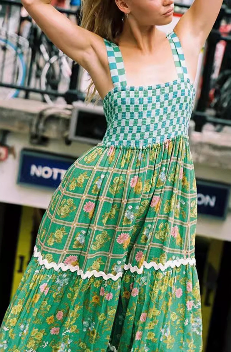Patchwork Checkered Casual Maxi Dress