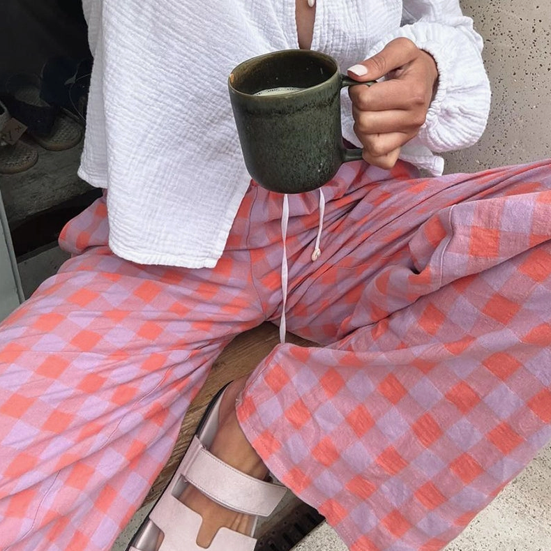 Relaxed Checkered Wide-Leg Pants