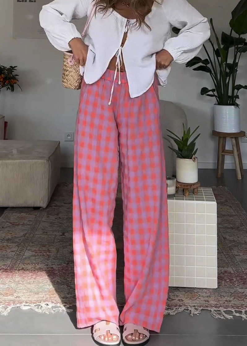Relaxed Checkered Wide-Leg Pants