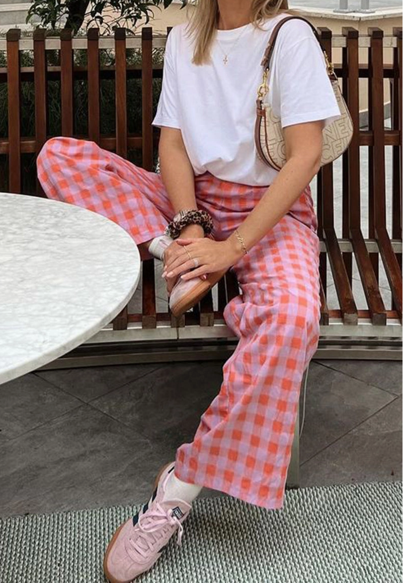 Relaxed Checkered Wide-Leg Pants