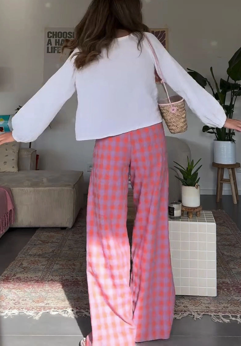 Relaxed Checkered Wide-Leg Pants