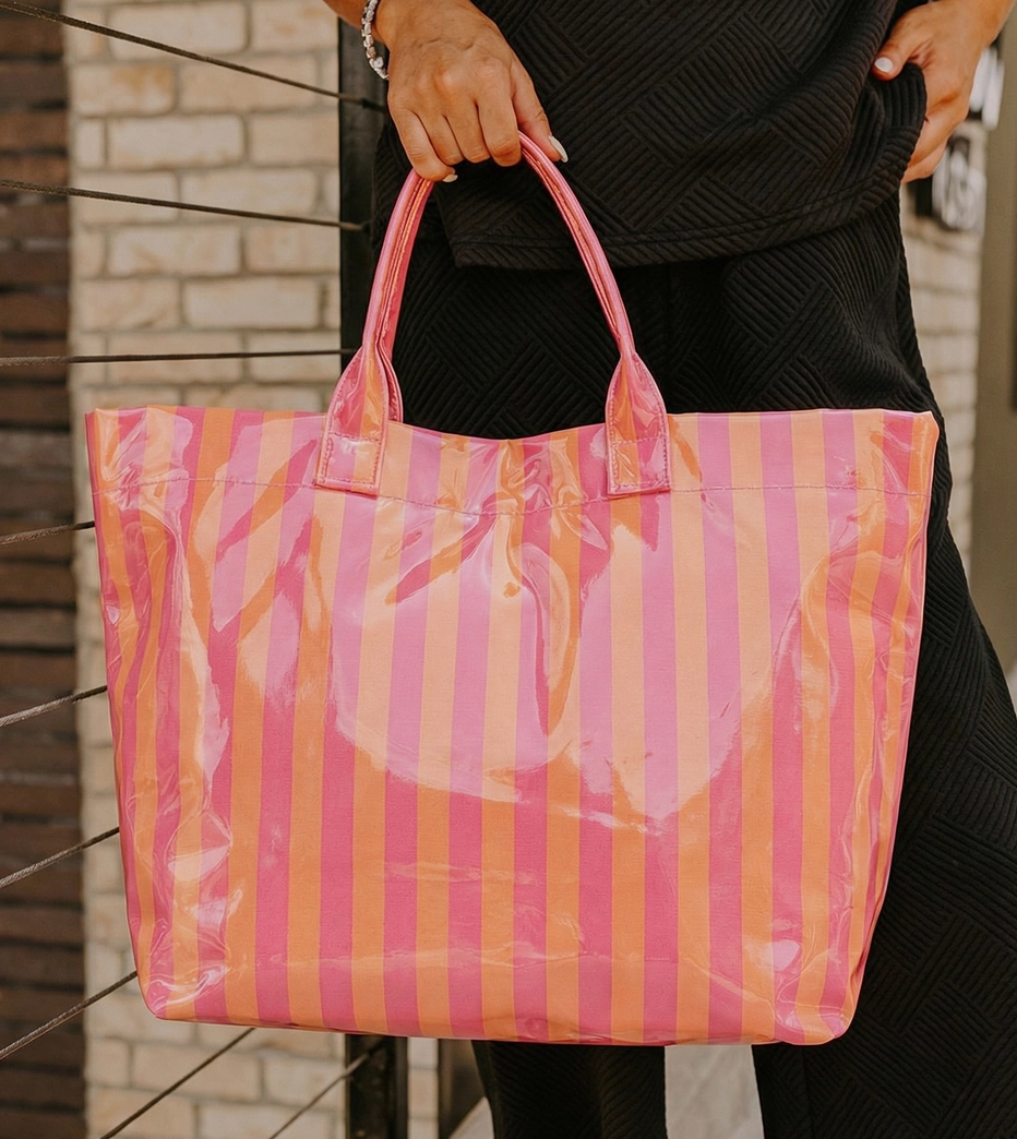 Glossy Striped Large Tote Bag