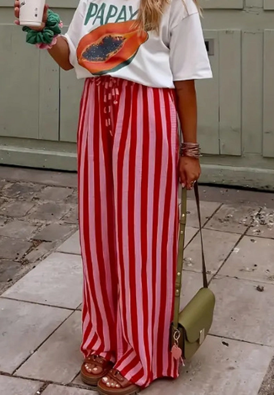 Striped Wide-Leg Casual Pants