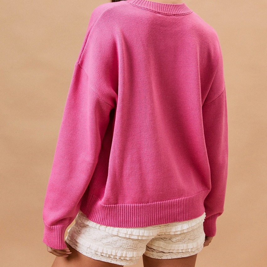 Long Sleeve Crew Neck Hibiscus Sweater